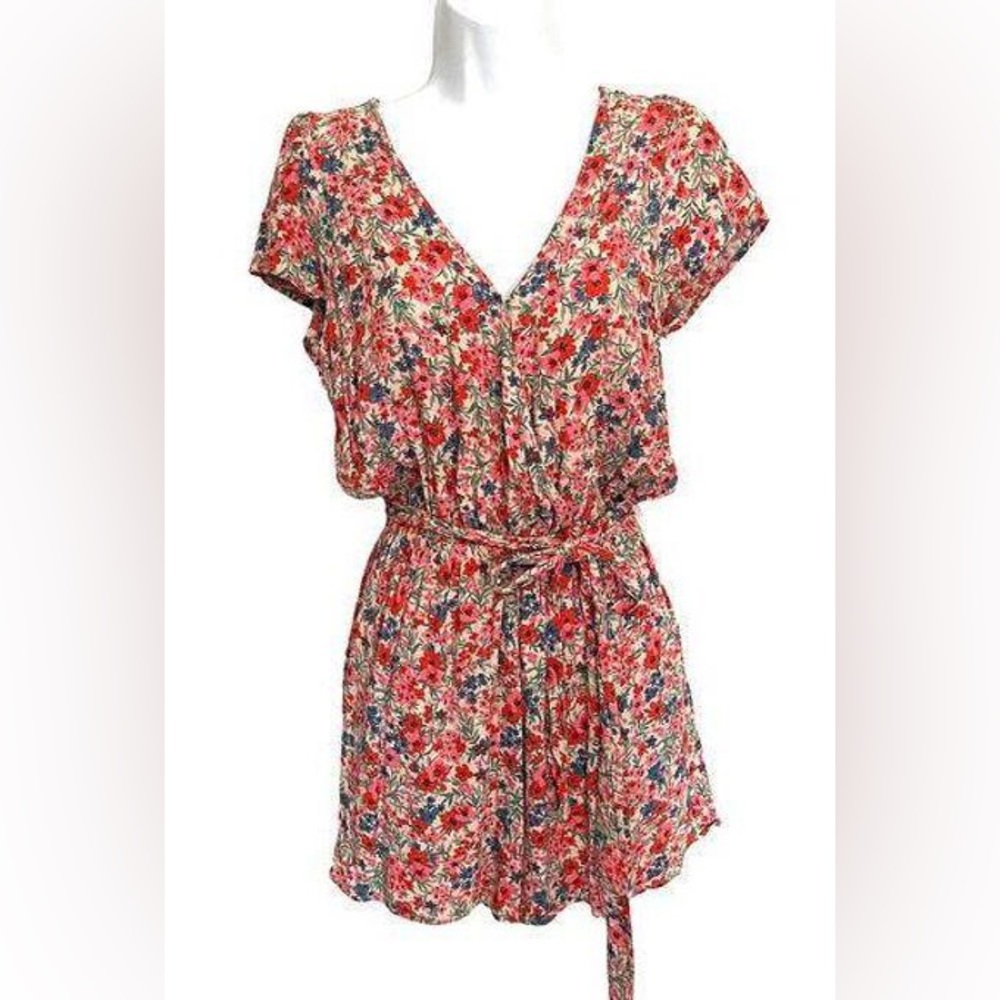 American Eagle Floral Shorts Women Romper Size XS Open Tie Back VNeck Viscose